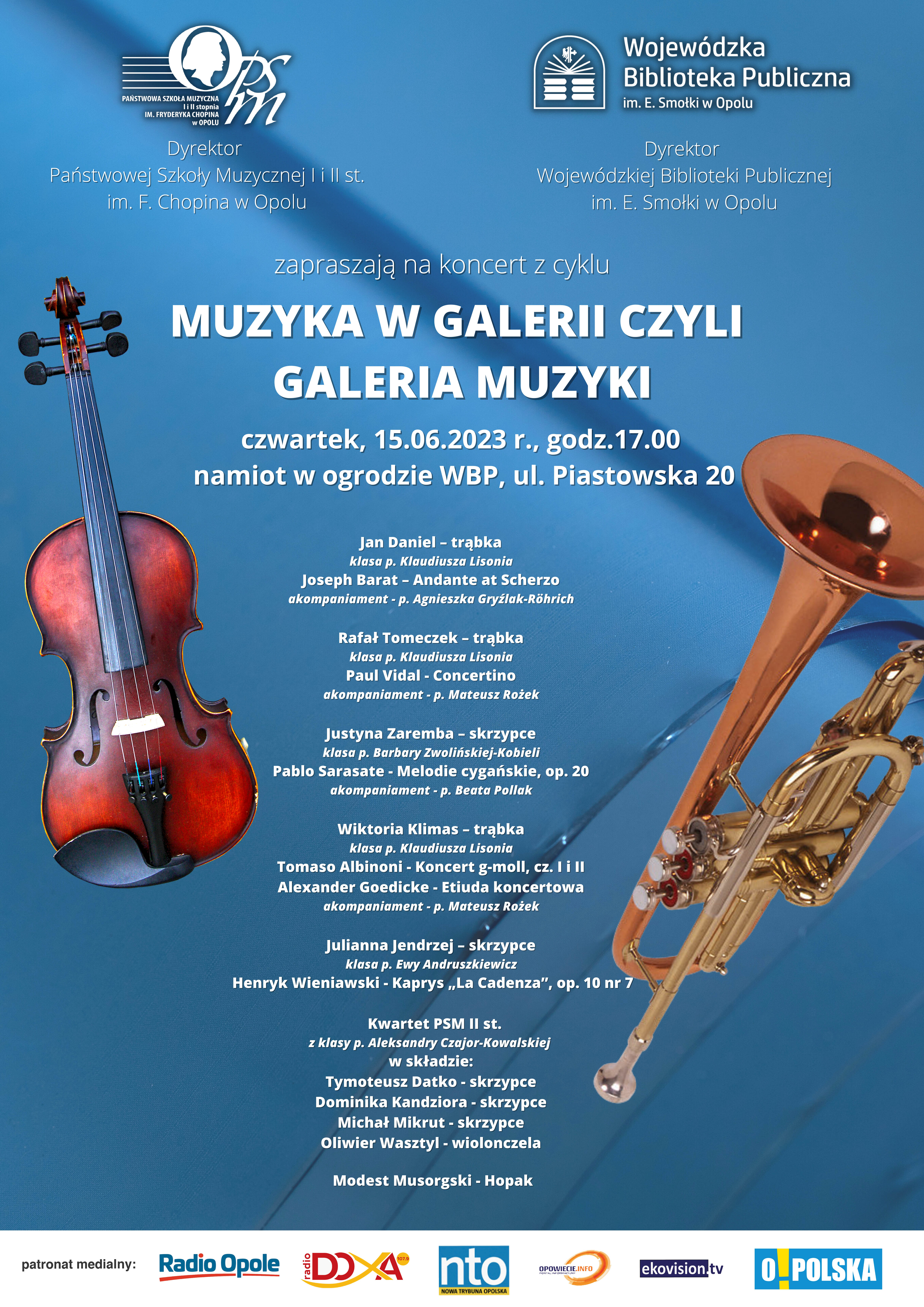 Plakat czerwcowego koncertu Muzyka w Galerii czyli Galeria Muzyki