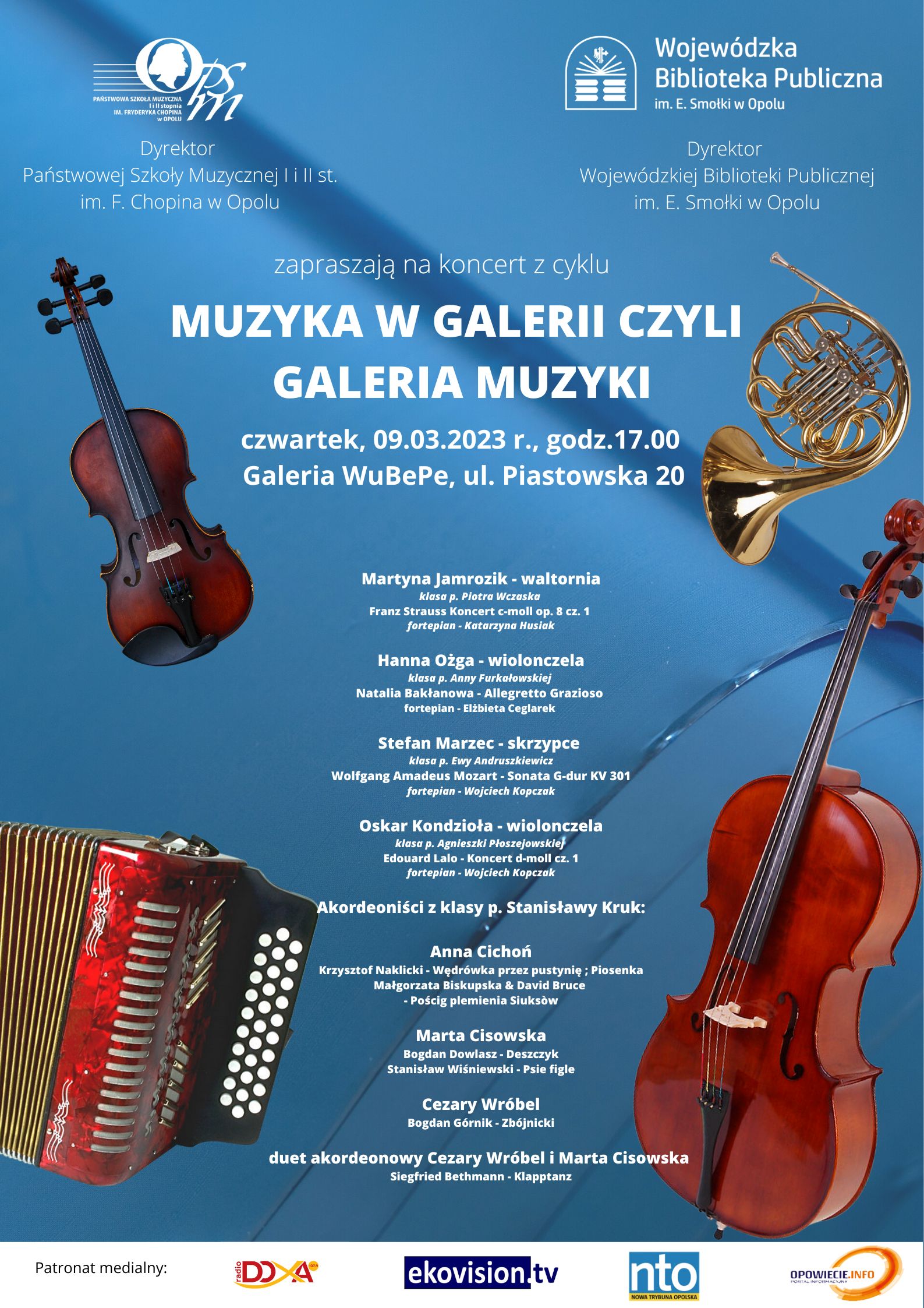 Plakat marcowego koncertu Muzyka w Galerii czyli Galeria Muzyki