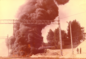 Pożar ropy naftowej podczas katastrofy cysterny w okolicy przejazdu kolejowego Mysłowice-Brzezinka, lipiec 1988 r.
