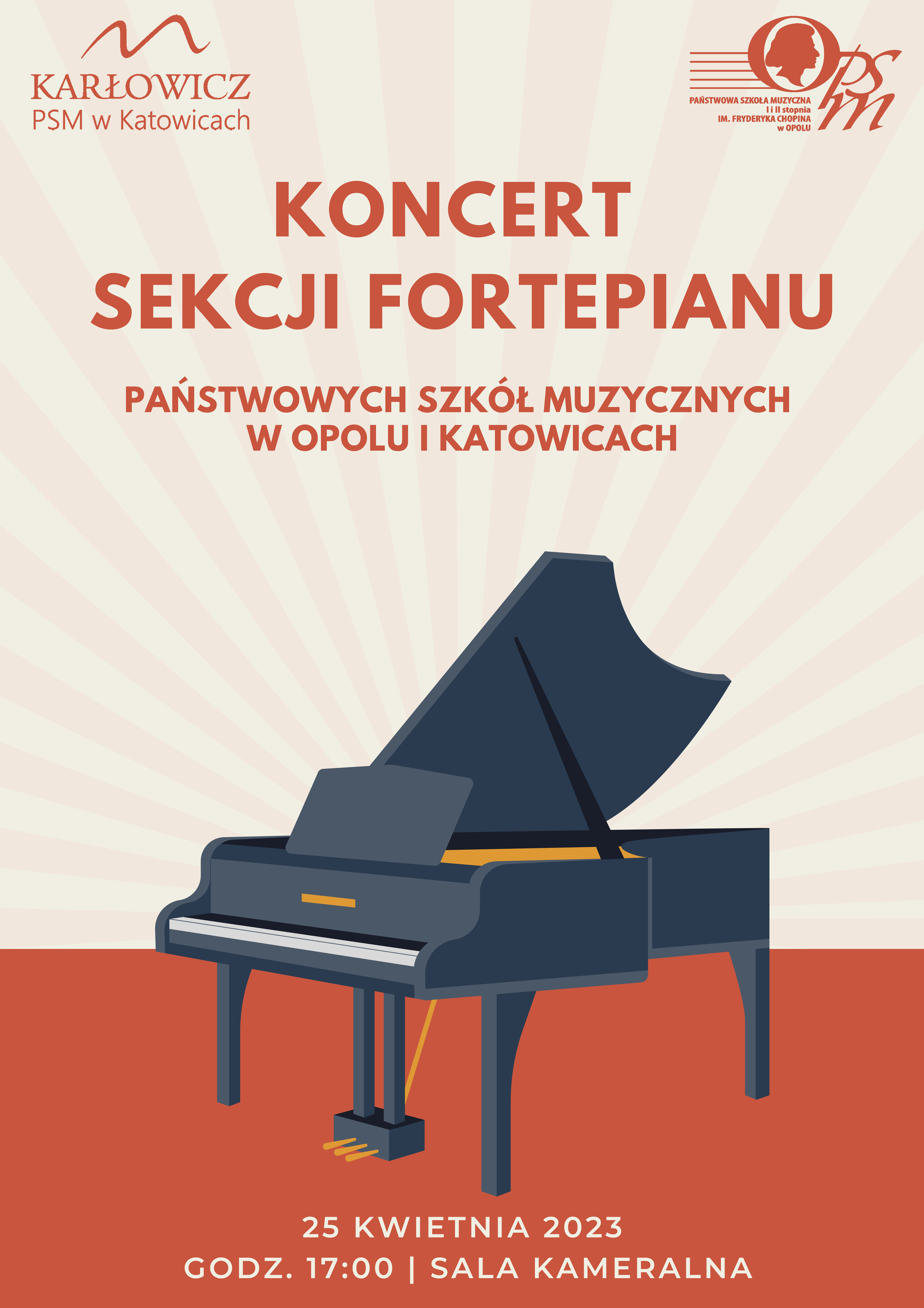 Plakat koncertu sekcji fortepianu szkół muzycznych w Opolu i Katowicach