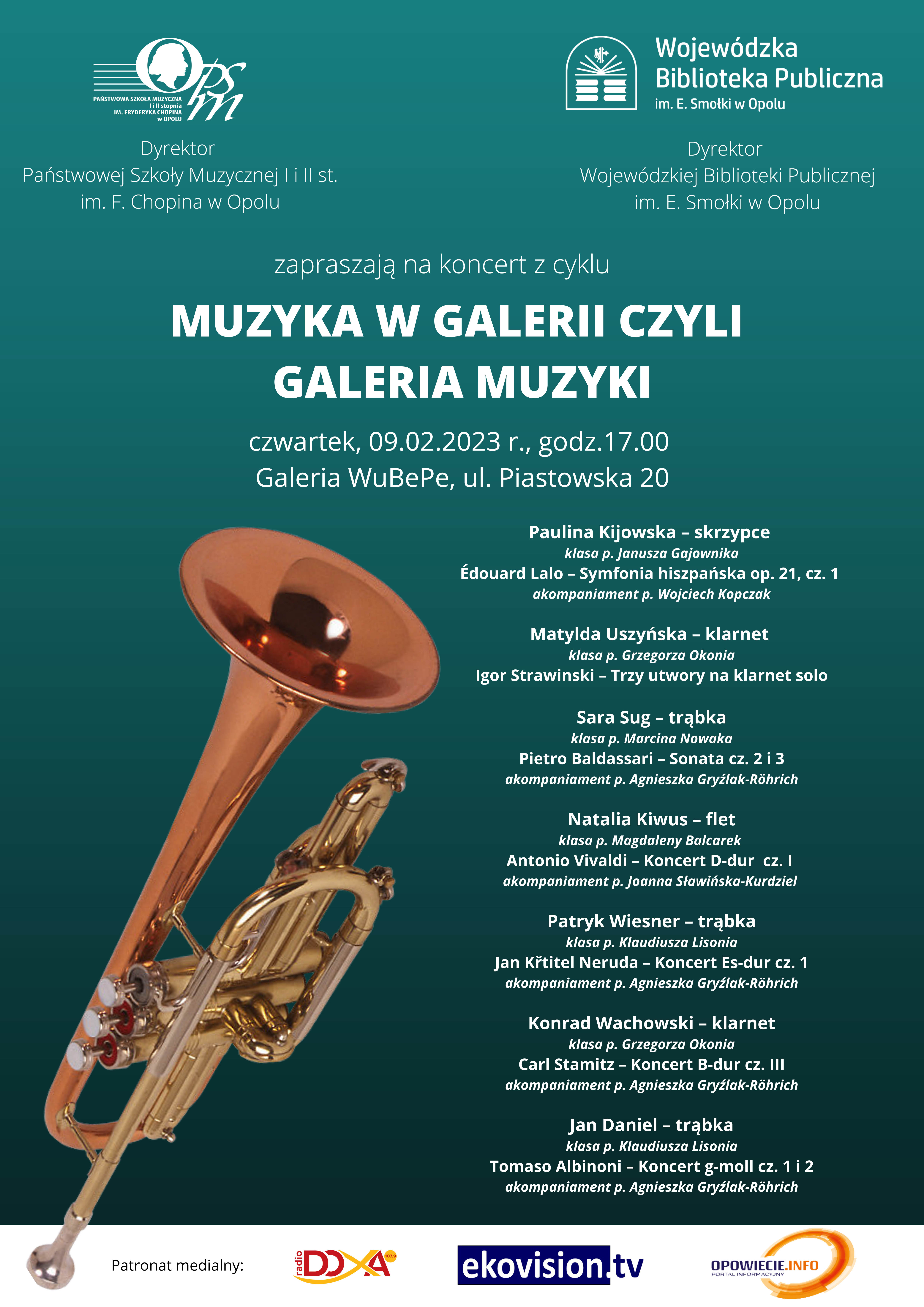 Plakat Koncertu Muzyka w Gelerii czyli Galeria Muzyki