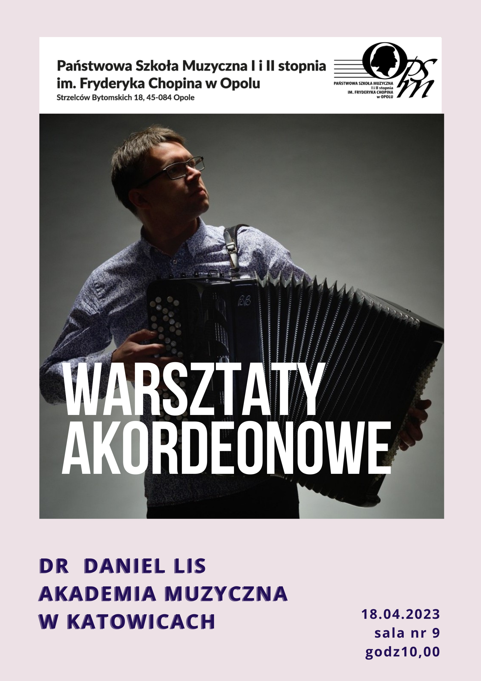Plakat warsztatów akordeonowych z dr. Danielem Lisem