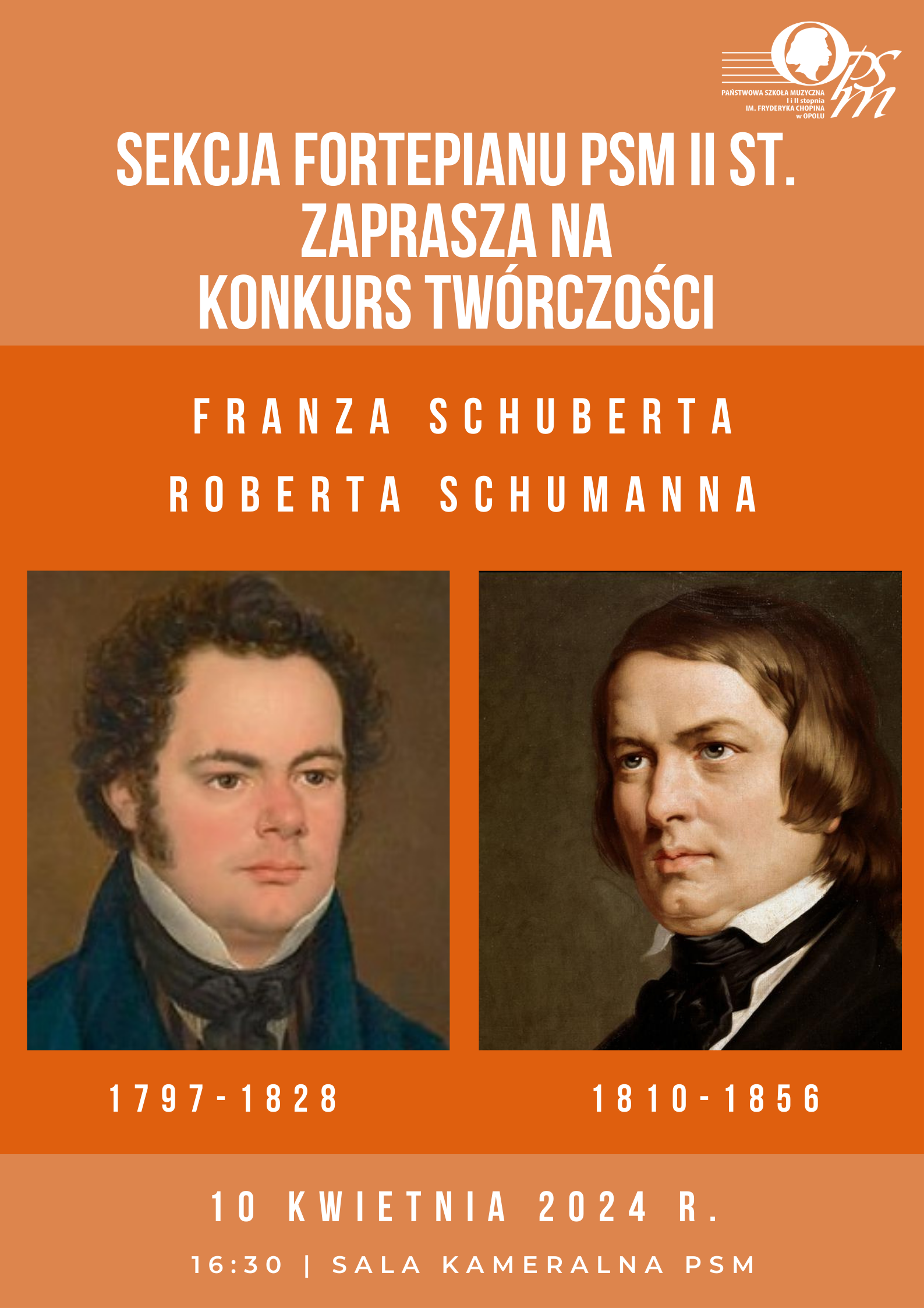 Plakat Konkursu twórczości Franza Schuberta i Roberta Schumanna