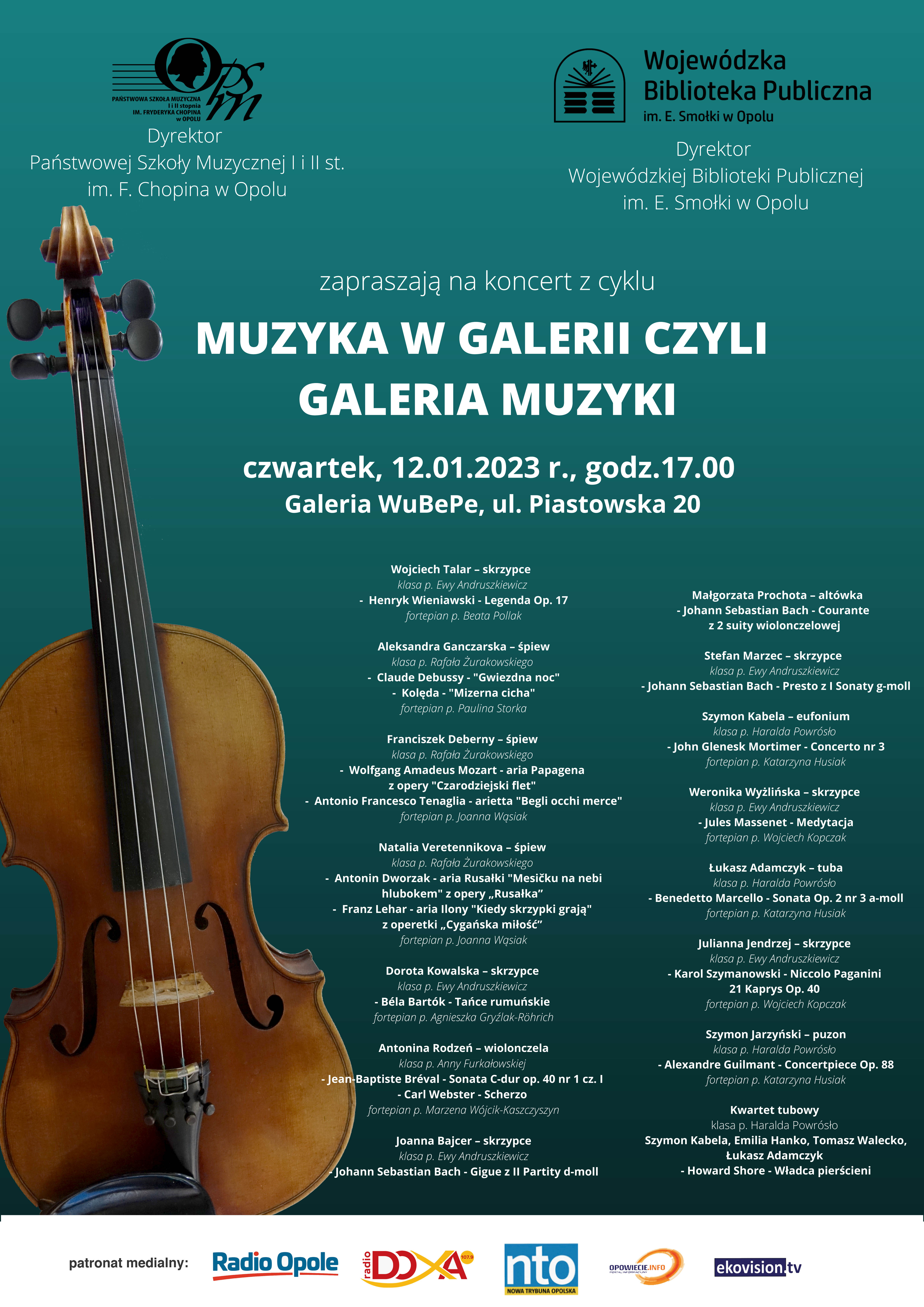 Plakat koncertu Muzuka w Gelerii czyli Galeria Muzyki