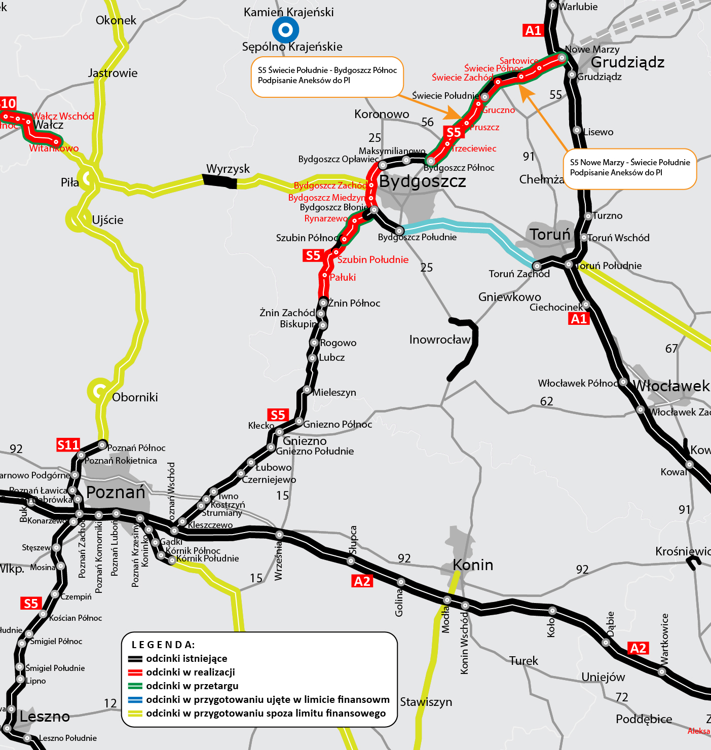 Odcinki drogi ekspresowej S5 Nowe Marzy – Świecie Południe (Dworzysko) oraz Świecie Południe – Bydgoszcz Północ (Aleksandrowo)