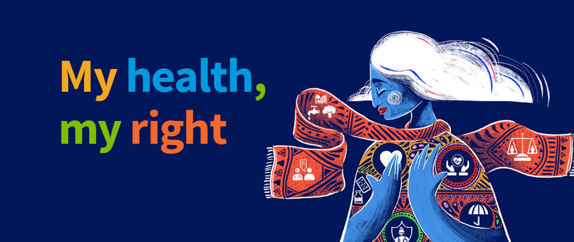 Logo i hasło Światowego Dnia Zdrowia 2024 "My health, my right" (Moje zdrowie, moje prawo)