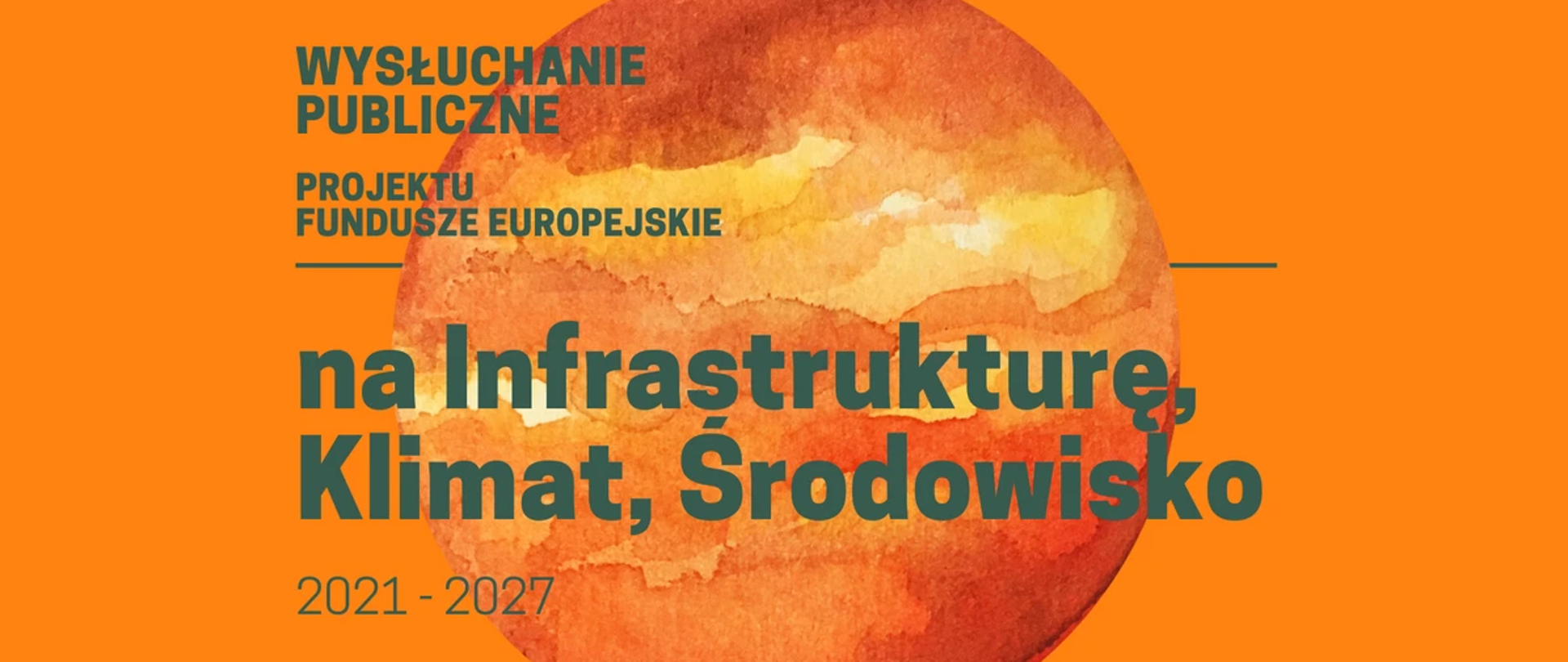 napis na grafice wysłuchanie publiczne projektu Fundusze Europejskie na Infrastrukturę, Klimat, Środowisko 2021-2027
