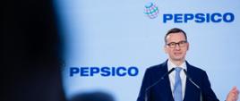Premier Mateusz Morawiecki podczas uroczystości otwarcia fabryki PepsiCo w Świętem.