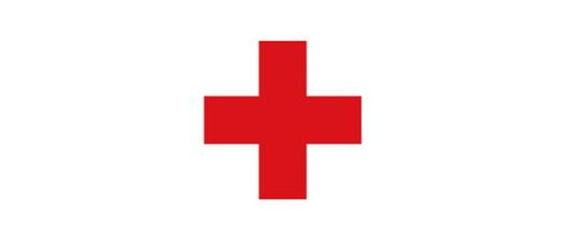 Czerwony równoramienny krzyż na biały tle