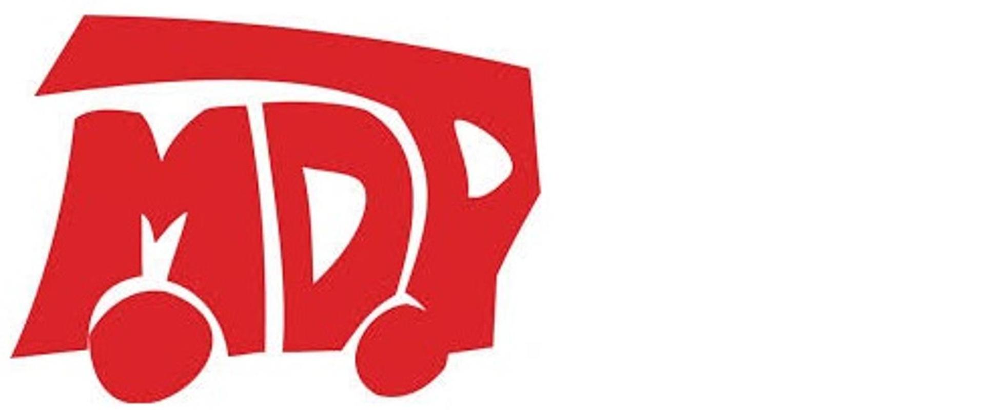 Grafika przedstawia czerwony napis MDP na białym tle