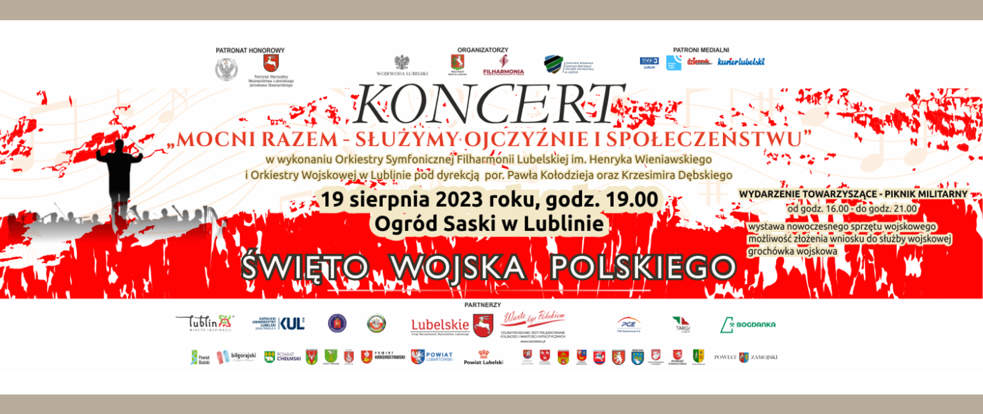 Grafika z napisem: Koncert "Mocni razem - służymy Ojczyźnie i Społeczeństwu".