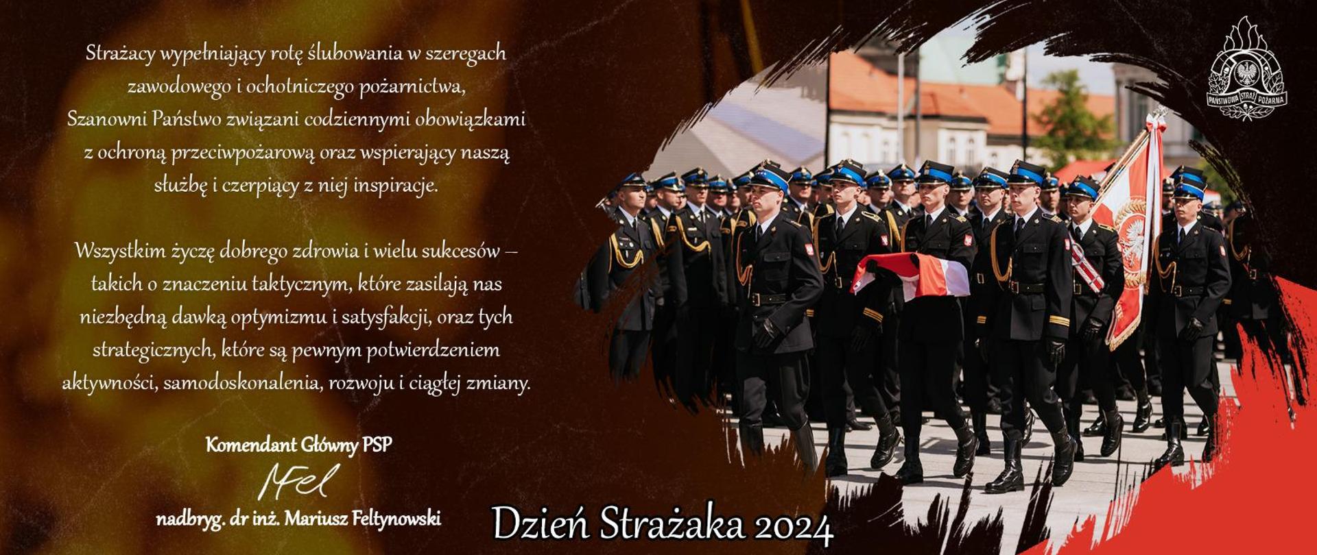 Grafika z życzeniami KG PSP z okazji Dnia Strażaka 2024