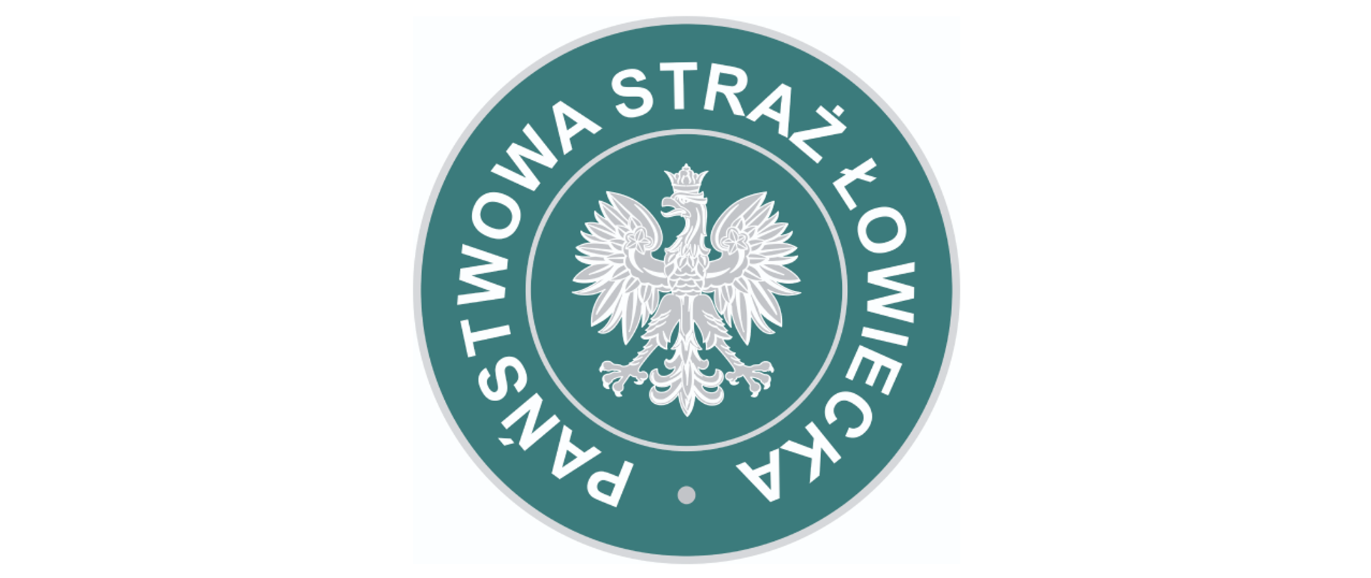 Logo Państwowej Straży Łowieckiej Lublin. Biały orzeł w okręgu wypełnionym turkusowym tłem.
