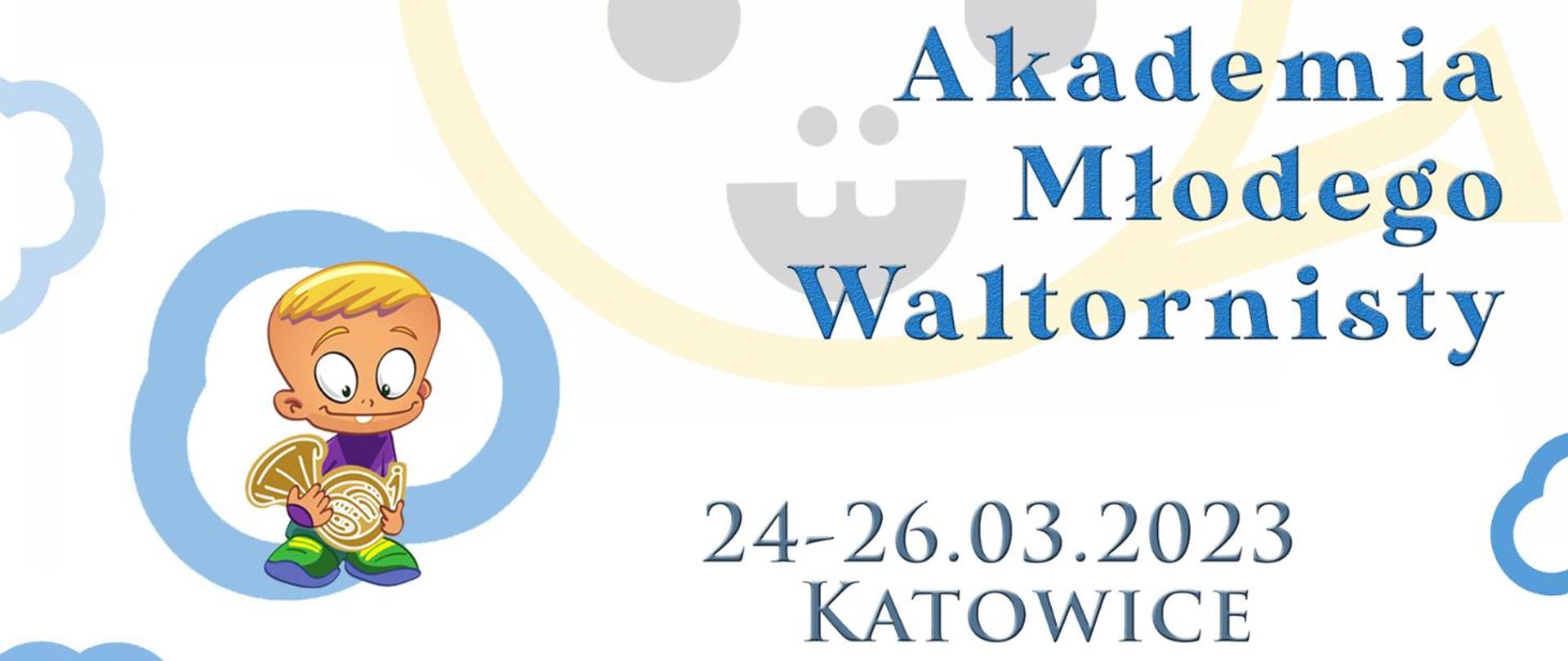 Ilustracja graficzna plakat do Międzynarodowego Konkursu Młodego Waltornisty
KATOWICE 24 - 26.03.2023