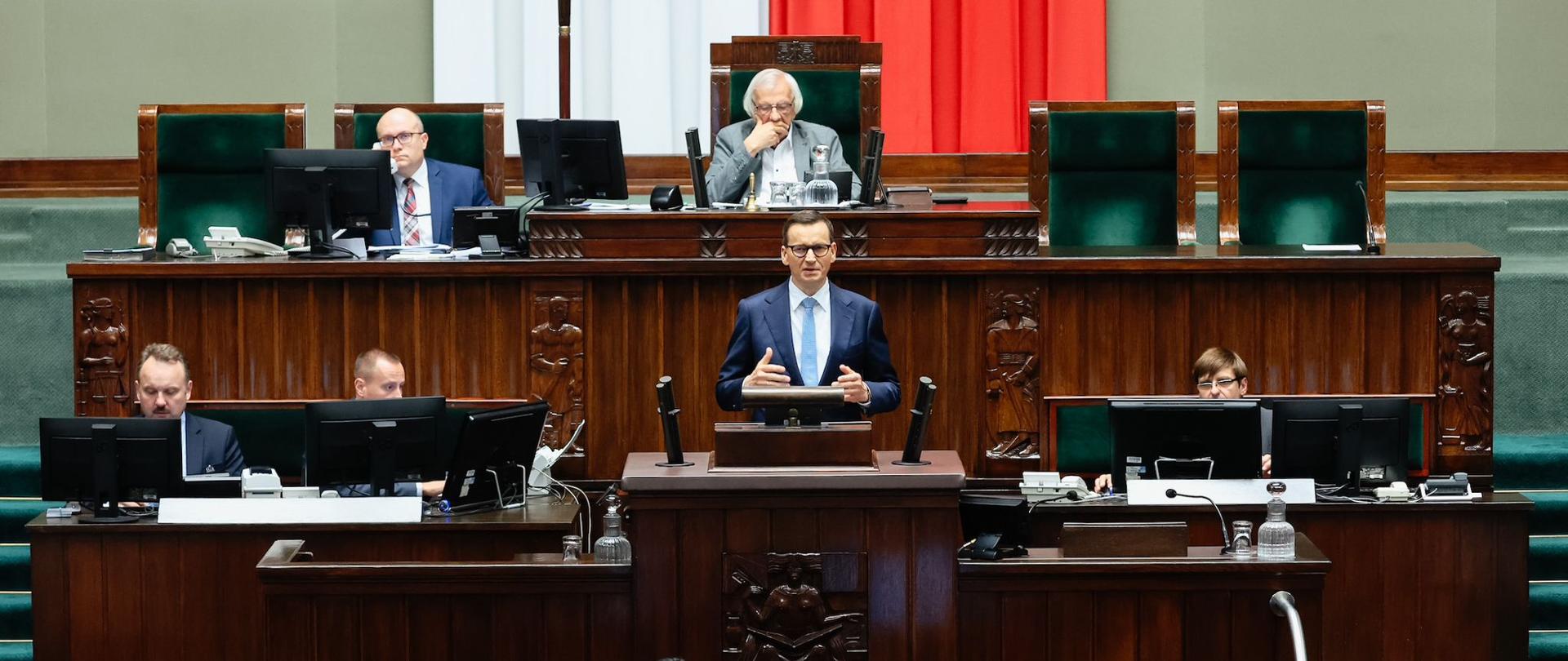 Premier Mateusz Morawiecki przemawia podczas 77. posiedzenia Sejmu Rzeczypospolitej.