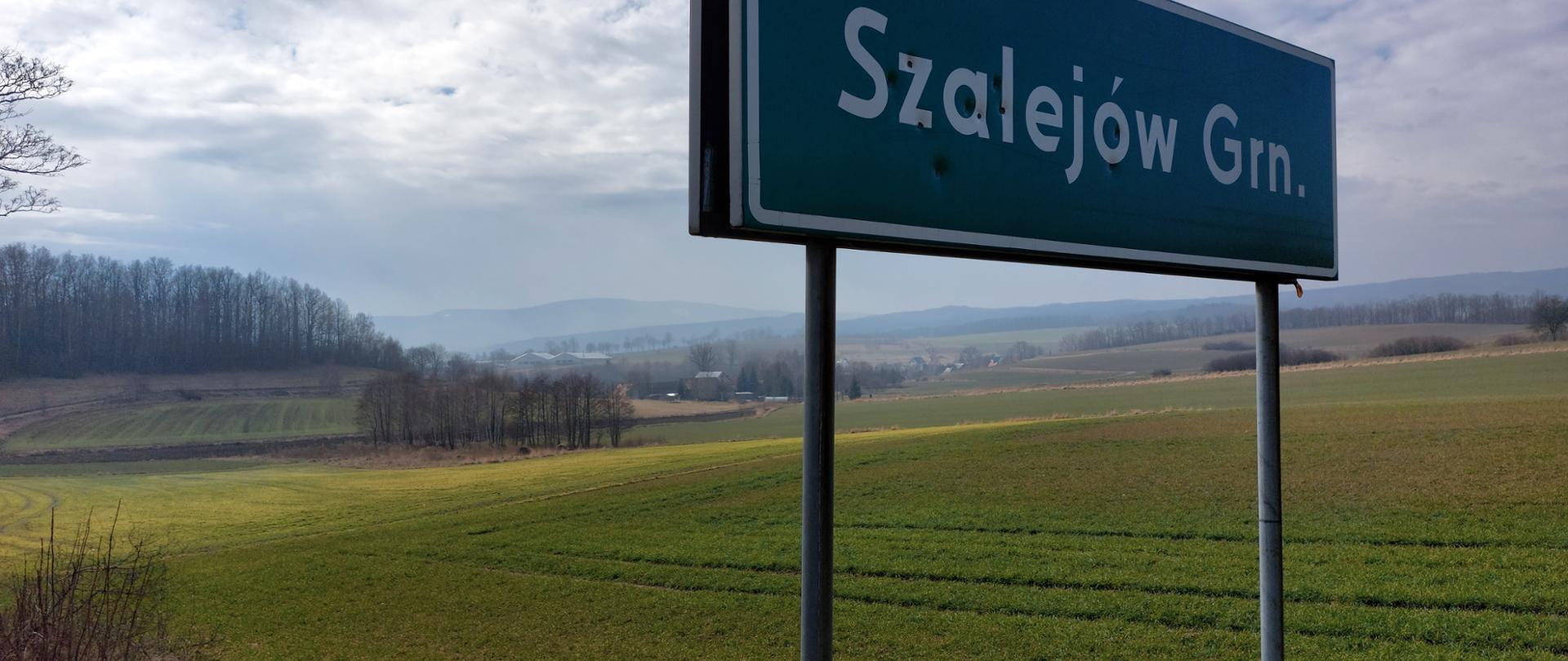 Na zdjęciu widać tablicę z napisem. Miejscowość Szalejów Górny. 