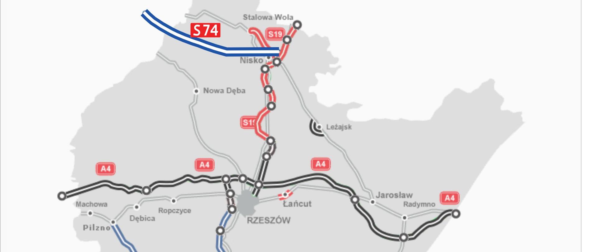 Droga S74 - mapa