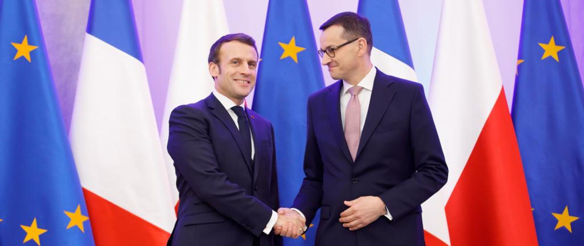 Premier Mateusz Morawiecki oraz prezydent Francji Emmanuel Macron.