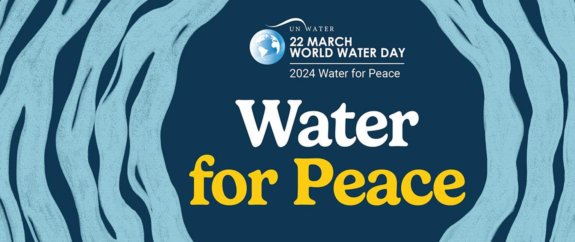 Kręgi na wodzie, w środku których znajduje się logo Światowego dnia wody 2024 oraz napis Water for Peace