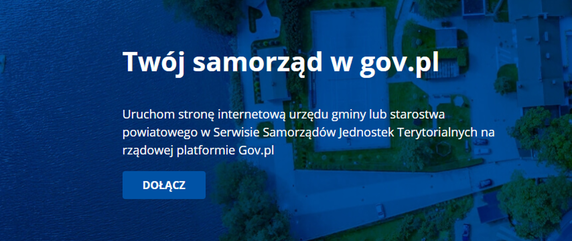Napis Twój samorząd w gov.pl na niebieskim tle