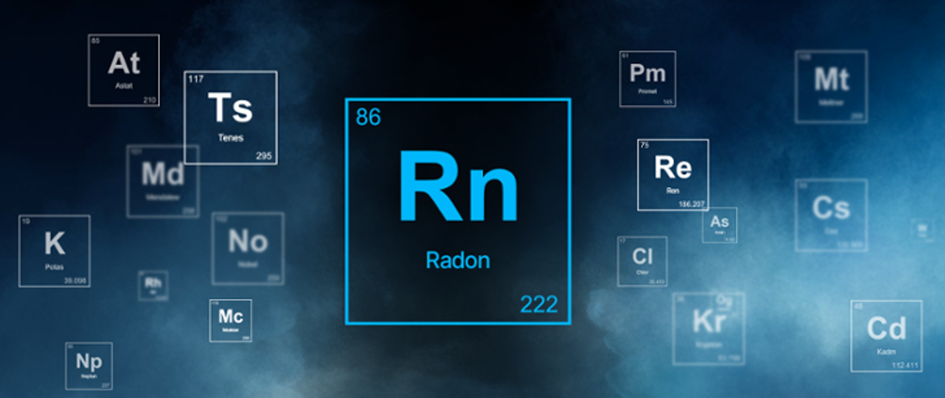 zdjęcie przedstawia nazwy pierwiastków, na pierwszym planie Radon