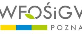 Grafika przedstawiająca logotyp Wojewódzkiego Funduszu Ochrony Środowiska i Gospodarki Wodnej na białym tle. Na dole napis POZNAŃ w kolorze.