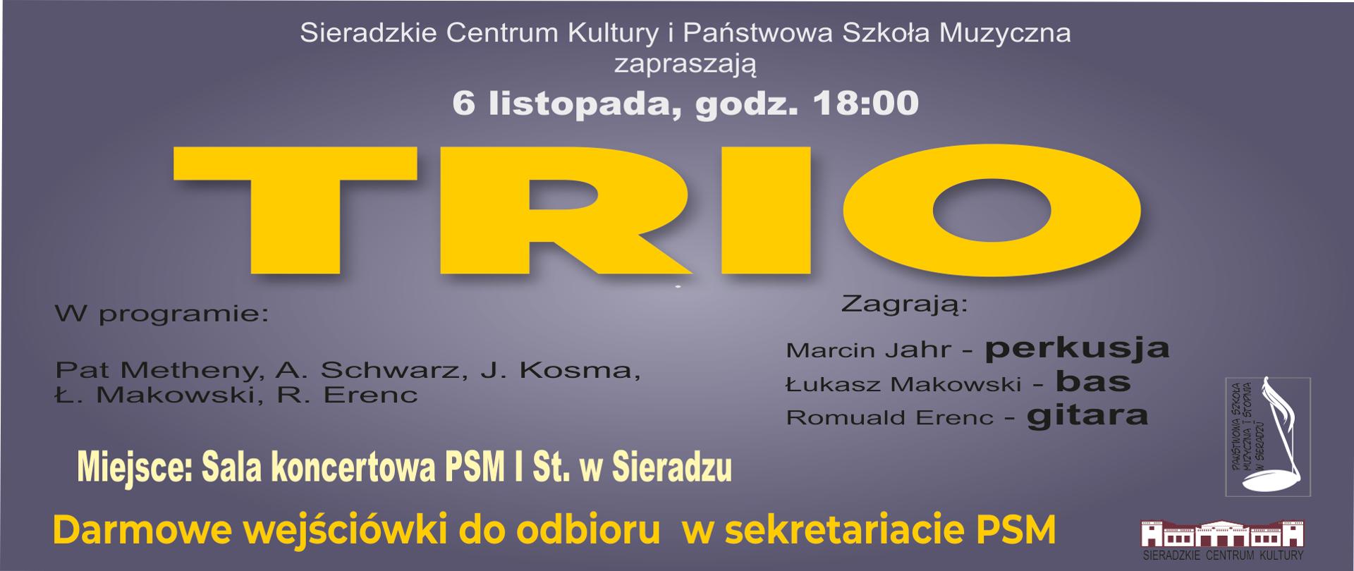 Plakat zapowiadający koncert Tria Jahr, Makowski, Erenc