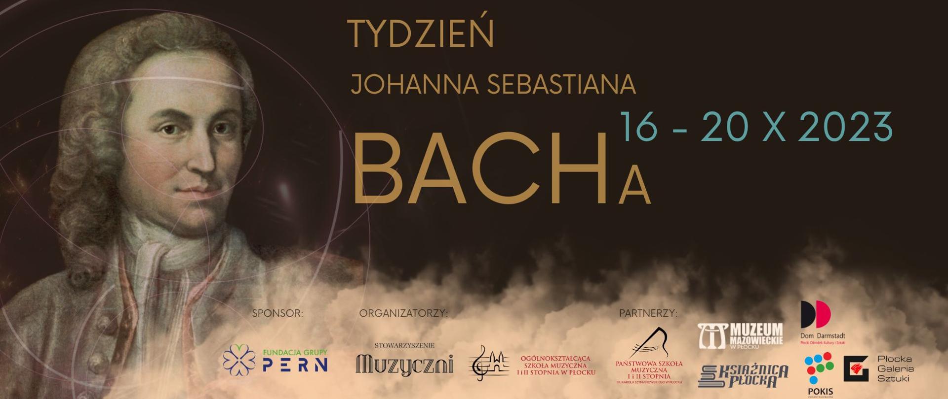 Popiersie młodego J.S. Bacha po lewej stronie na czarnym tle, na dole strony nałożone na siebie "dymy" w kolorze piaskowym - na nich umieszczono logotypy sponsora, organizatorów i partnerów wydarzenia. W centrum tytuł wydarzenia i data.