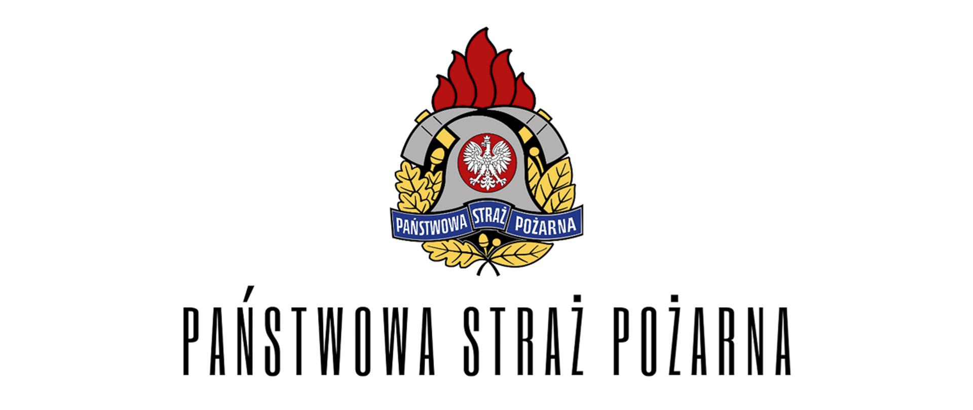 Logo Państwowej Straży Pożarnej z napisem "Państwowa Straż Pożarna"