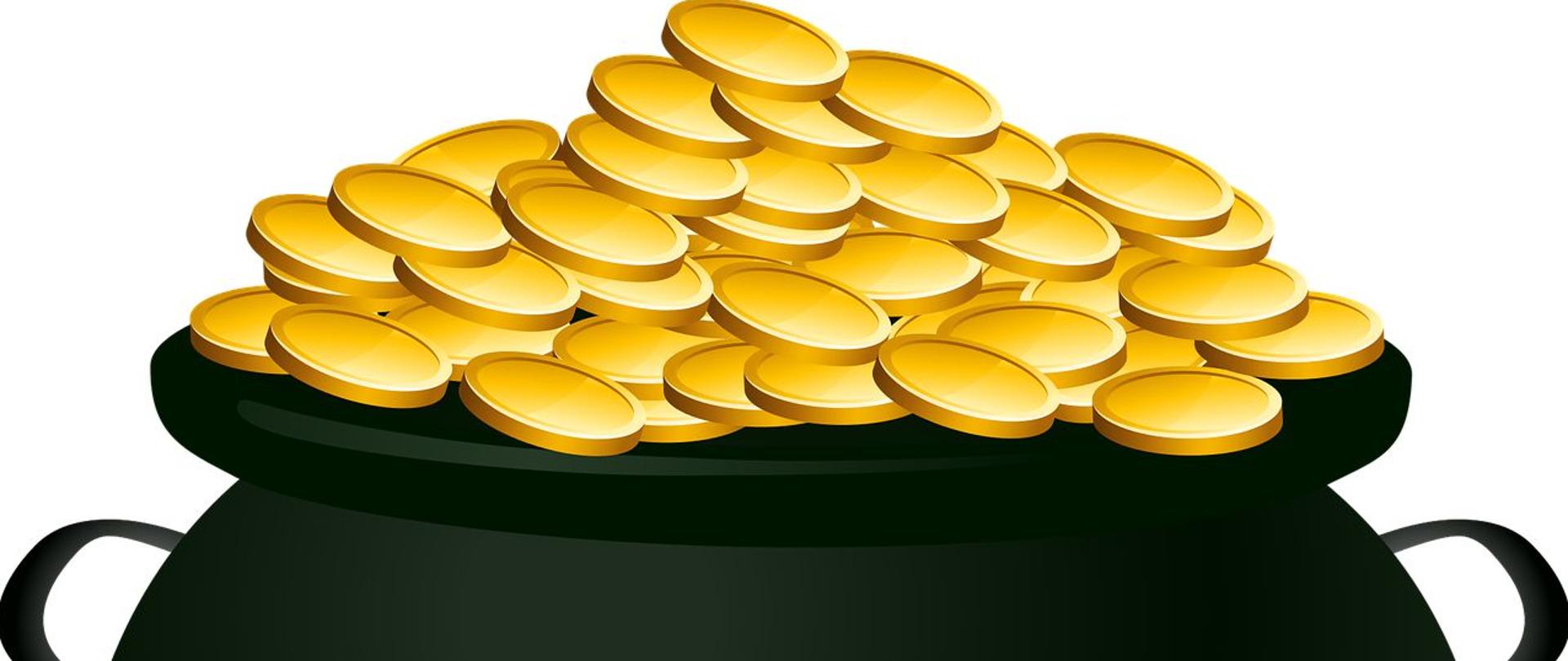 Grafika przedstawiająca dzban ze złotymi monetami