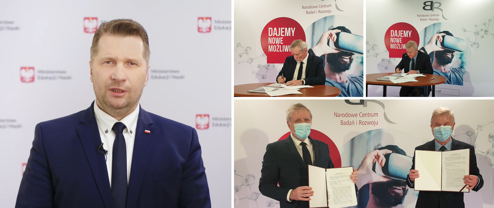 Zdjęcie z podpisania umowy przez Narodowe Centrum Badań i Rozwoju oraz Narodowy Fundusz Ochrony Środowiska i Gospodarki Wodnej o współpracy na rzecz rozwoju w Polsce zielonych technologii.