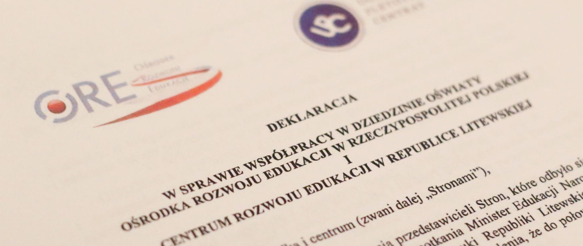 Deklaracja współpracy Ośrodka Rozwoju Edukacji w Warszawie oraz Centrum Rozwoju Edukacji w Republice Litewskiej