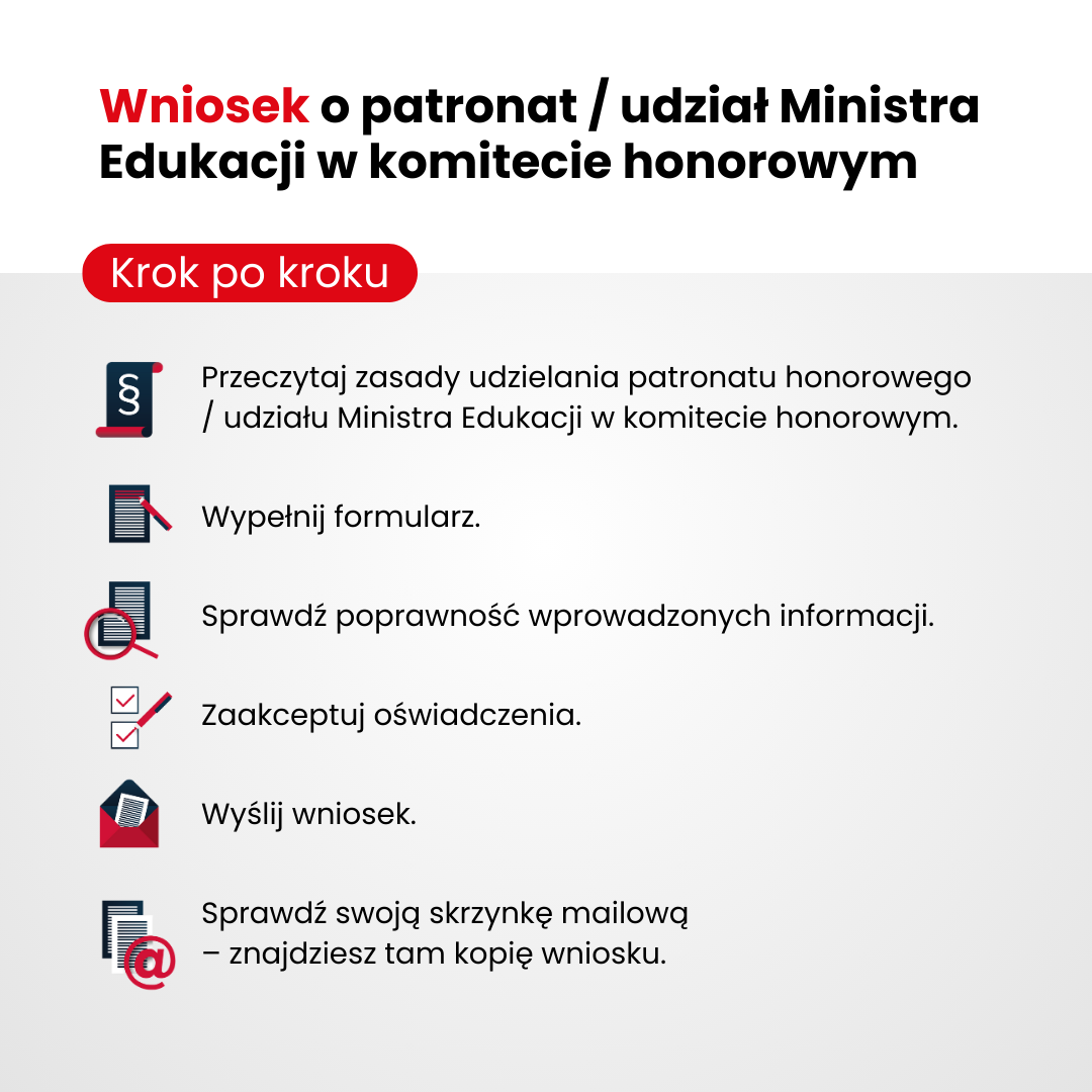 Wniosek o patronat - udział Ministra Edukacji i Nauki w komitecie honorowym - krok po kroku