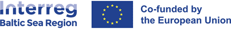 Logotyp - napis Interreg - Baltic Sea Region, obok flaga UE.