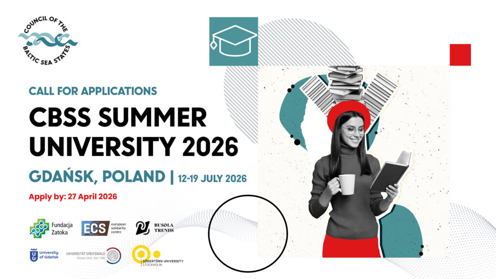 Baner z napisem CBSS Summer University 2026 „Youth, resilience and the future of the Baltic Sea Region”