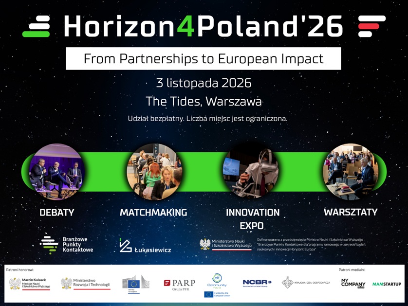 Grafika - na kolorowym tle napis Horizon4Poland'26.