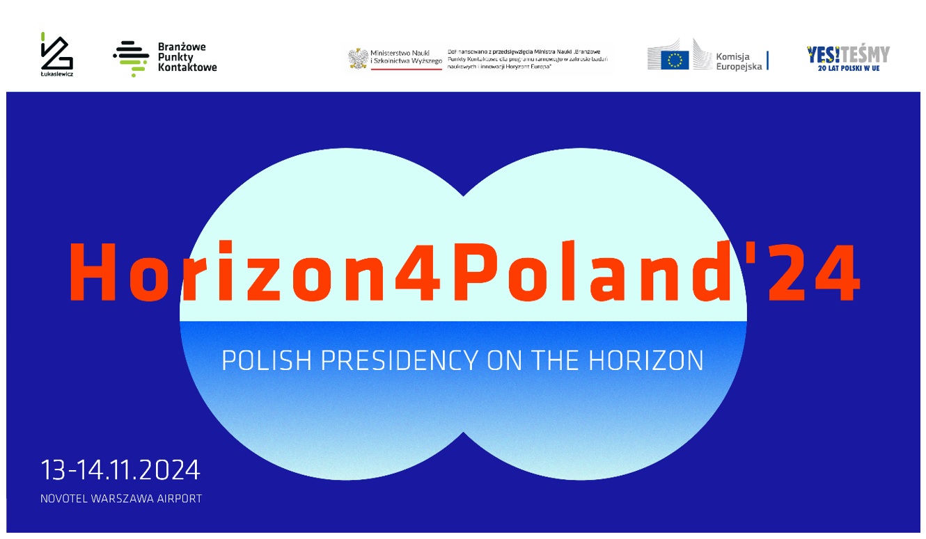 Grafika, na niebieskim tle napis Horizon4Poland'24.