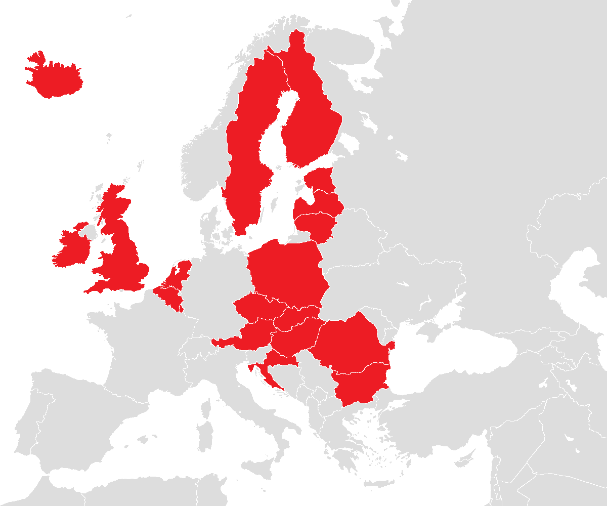 Mapa państw należących do stowarzyszenia EENA