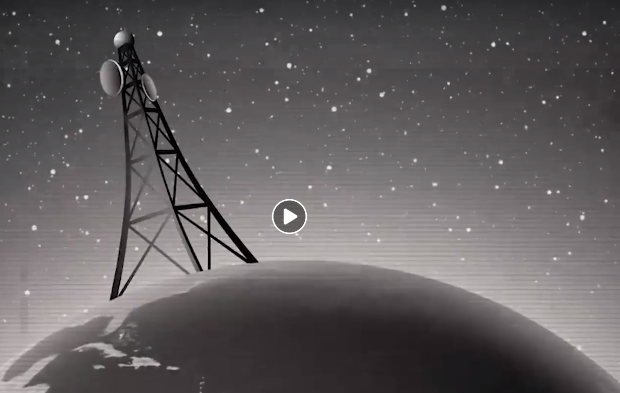 Ziemia, a na niej olbrzymia antena (grafika)