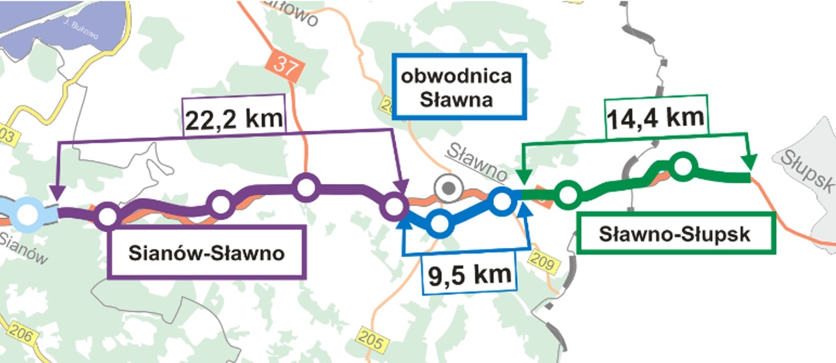 Mapa odcinka S6 Koszalin - Słupsk