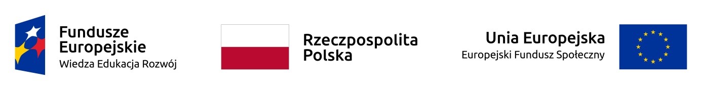 Logotypy związane z finansowaniem projektu – Fundusze Europejskie Wiedza Edukacja Rozwój, Rzeczpospolita Polska, Europejski Fundusz Społeczny