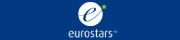 na granatowym tle biały napis eurostars i białe koło w które wpisano literkę e