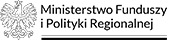 Grafika zawiera obraz orła (zbliżonego do godła Polski) napis Ministerstwo Funduszy i Polityki Regionalnej. Pod napisem widnieje czarno-biała flaga.