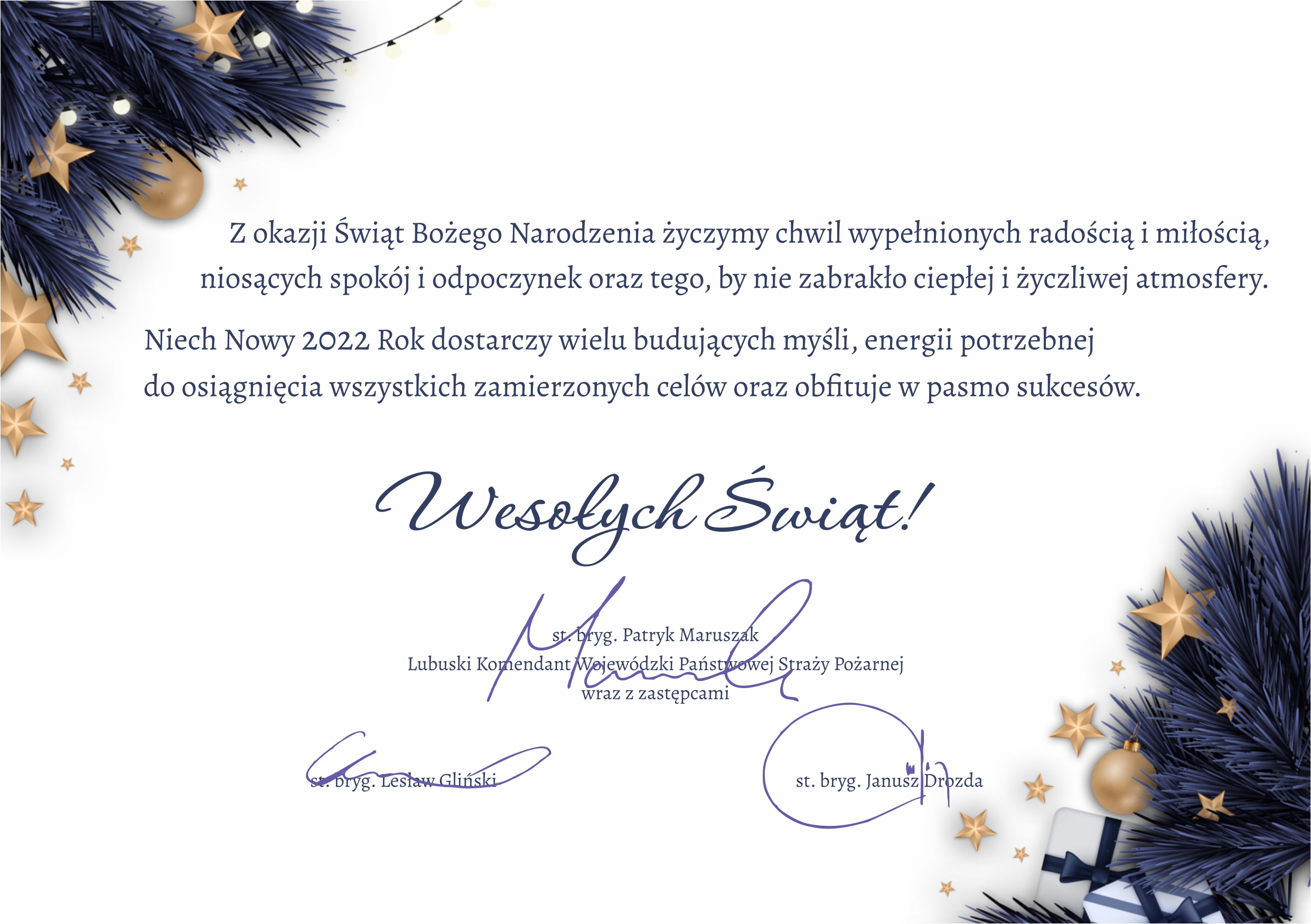 Życzenia Świąteczne Lubuskiego Komendanta Wojewódzkiego PSP