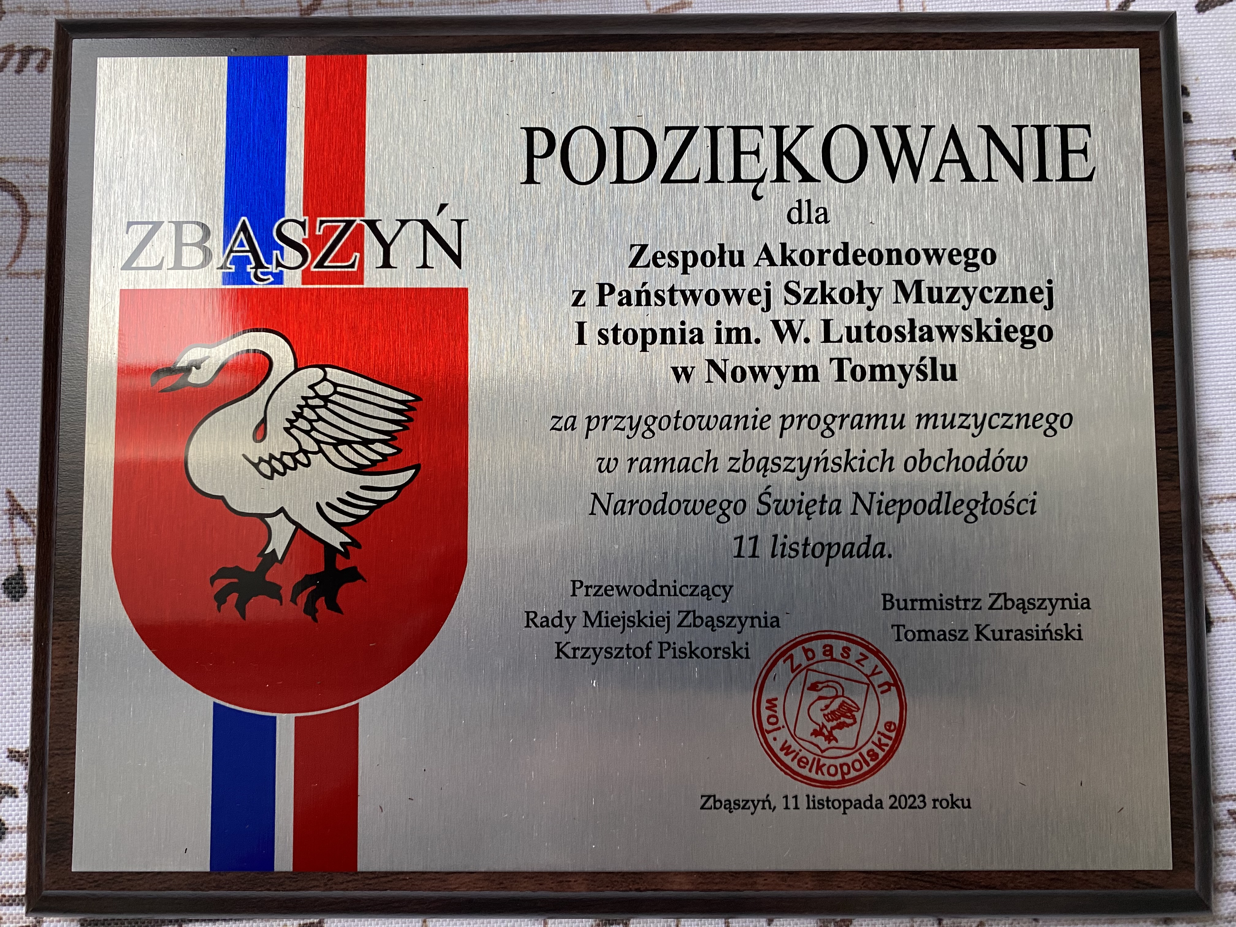 Zdjęcie - grawerton z podziękowaniami