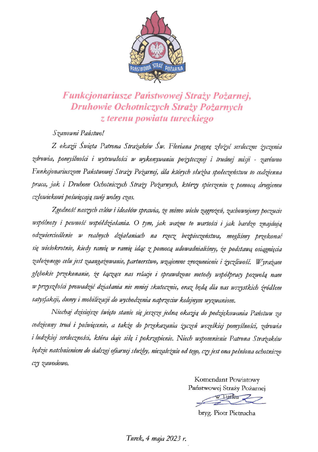 Życzenia komendanta