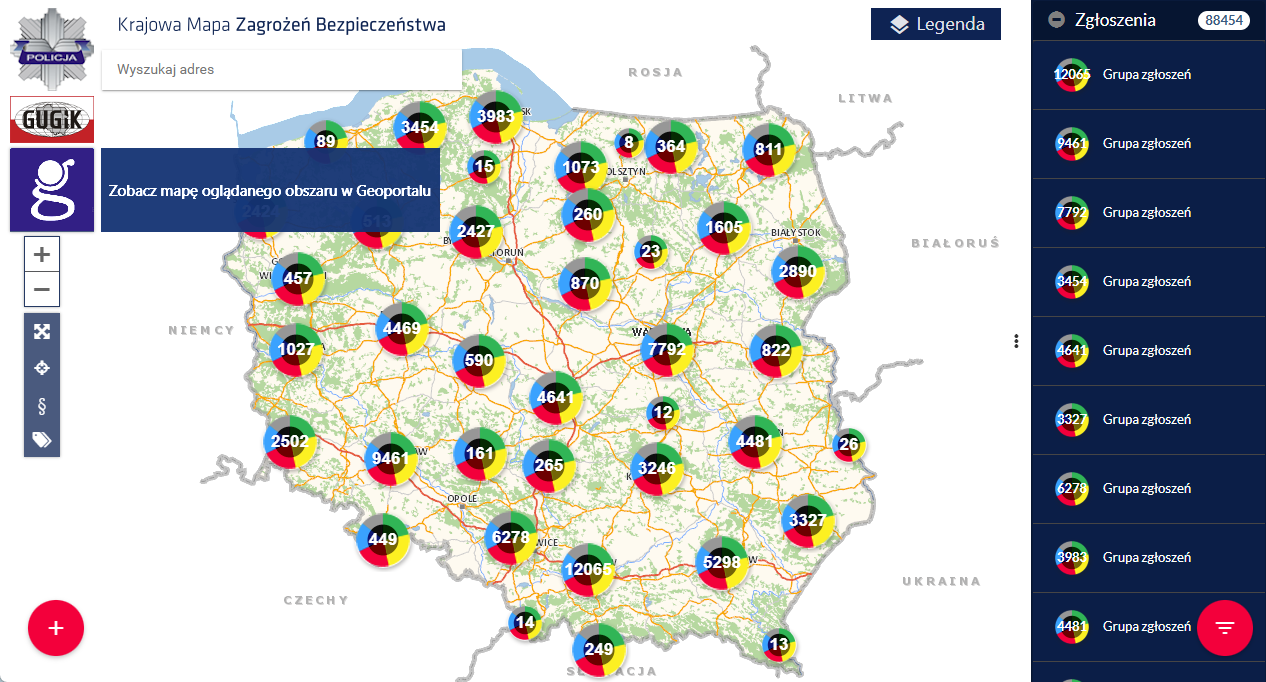 zrzut z narzędzia Krajowa Mapa Zagrożeń Bezpieczeństwa