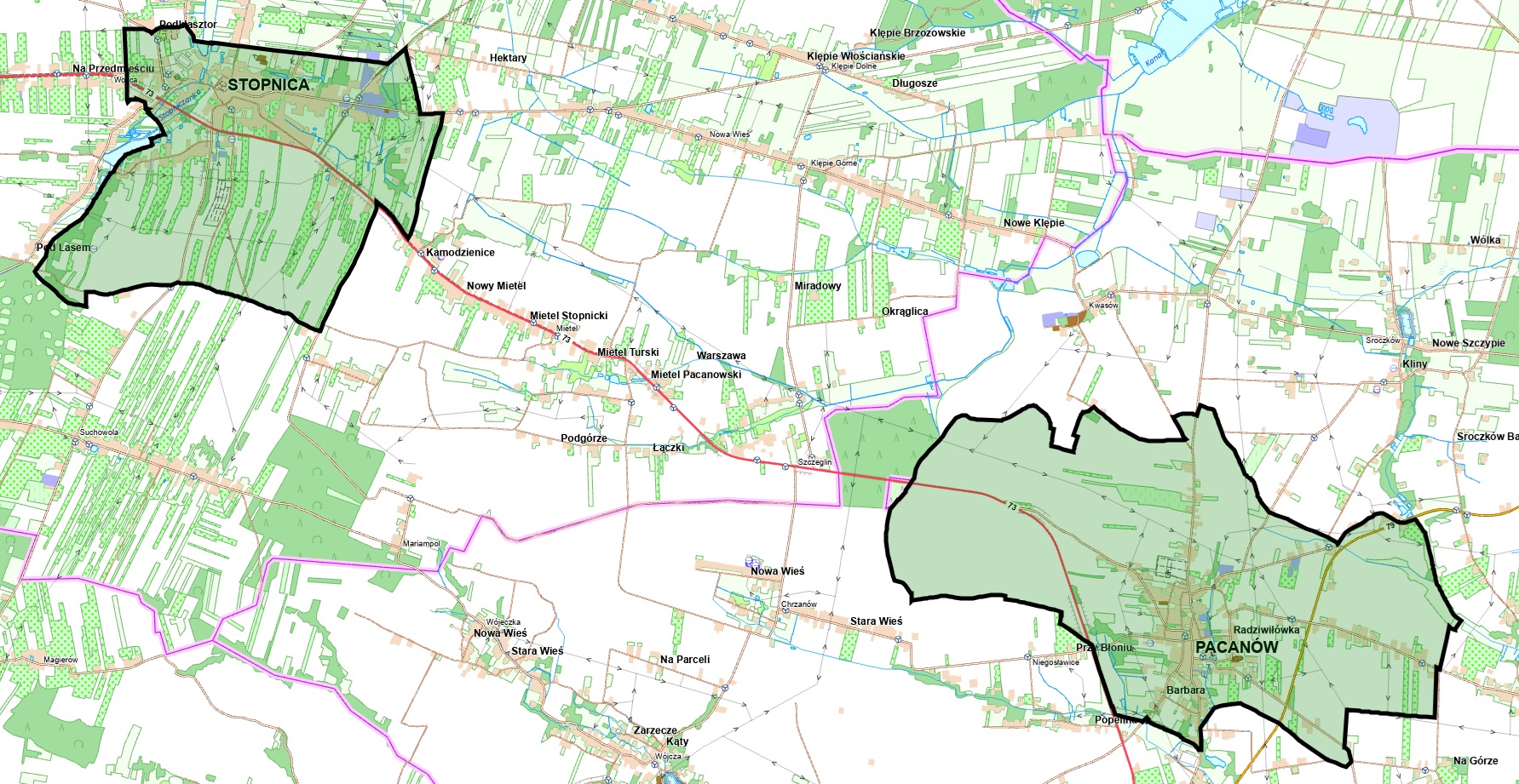 mapa jednostek ewidencyjnych Stopnica i Pacanów