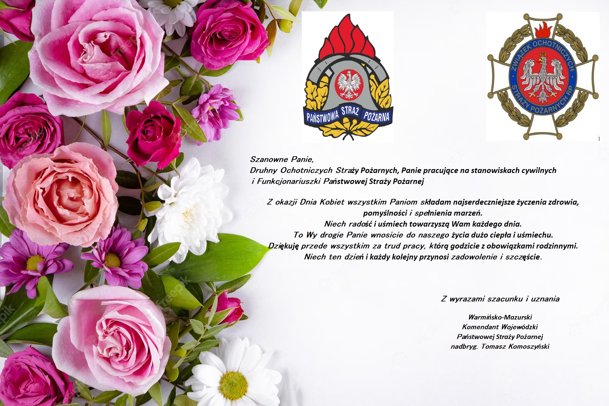 Życzenia Warmińsko-Mazurskiego Komendanta Wojewódzkiego PSP z okazji Dnia Kobiet