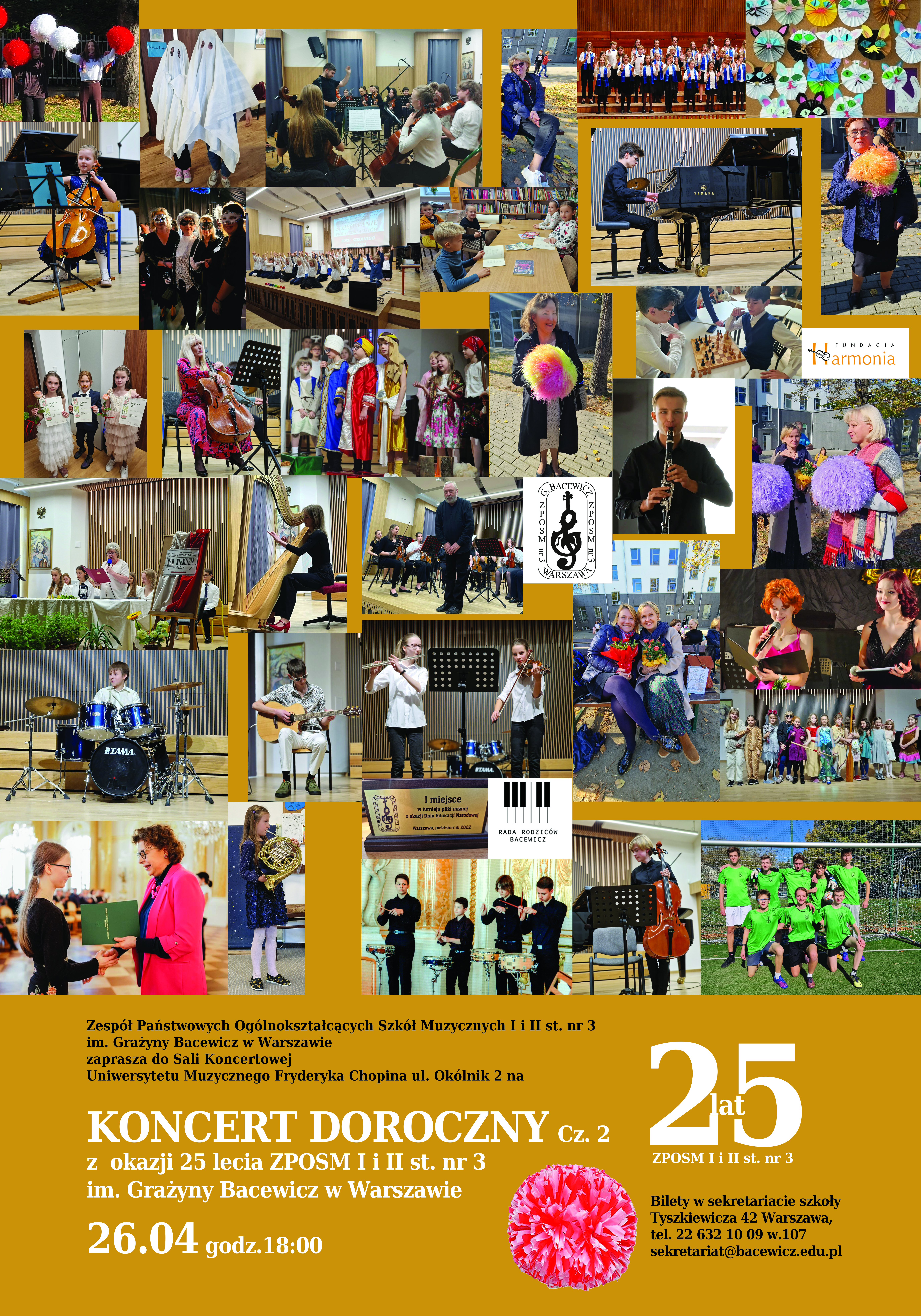 Kolorowy plakat okazjonalny : Doroczny Koncert Jubileuszowy z okazji 25-lecia ZPOSM I i II st. Nr 3 im. Grażyny Bacewicz w Warszawie